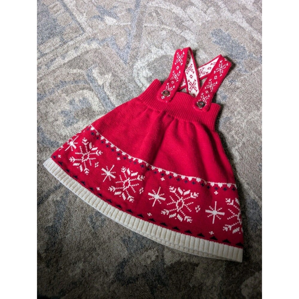 Hanna Andersson Baby Red Sweater Dress Fair Isle Size 6-12 Month Christmas Jumpe - Picture 2 of 7